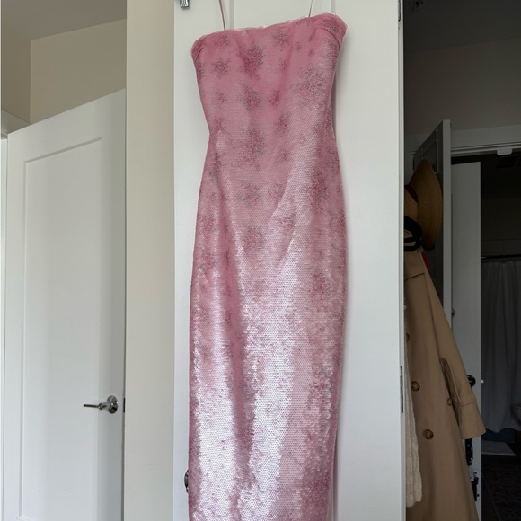 LoveShackFancy Pink Sequin Strapless Dress - Picture 2 of 7